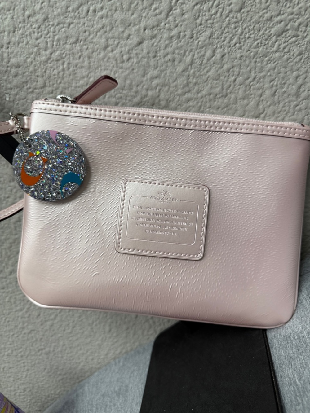 Coach Metallic Light Pink Wristlet with Charm